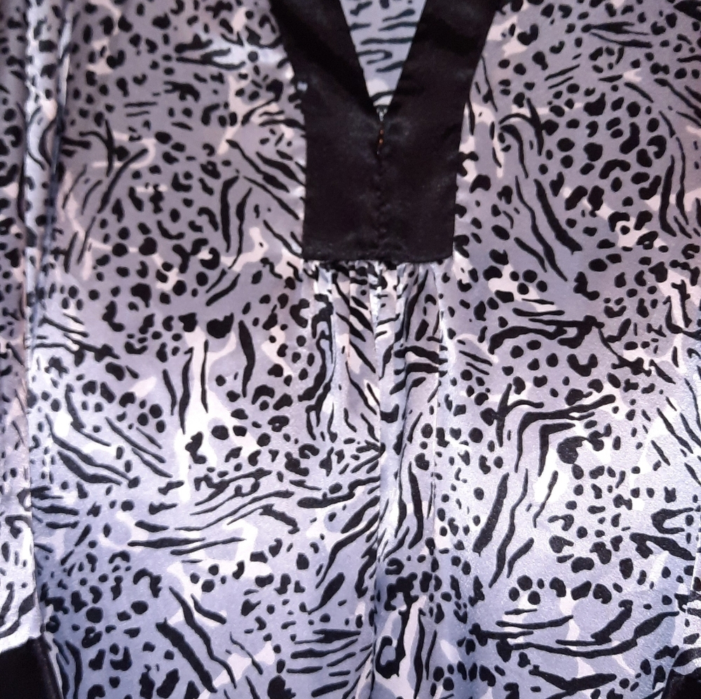Pink Label Vintage Oscar de La Renta Silky Satin Animal Print Kaftan Zip Sz L - Picture 3 of 7